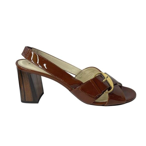 Bettye Mullec NY Made In Italy Women's Patent Leather Brown Buckle Heels Size 38 - Picture 6 of 6